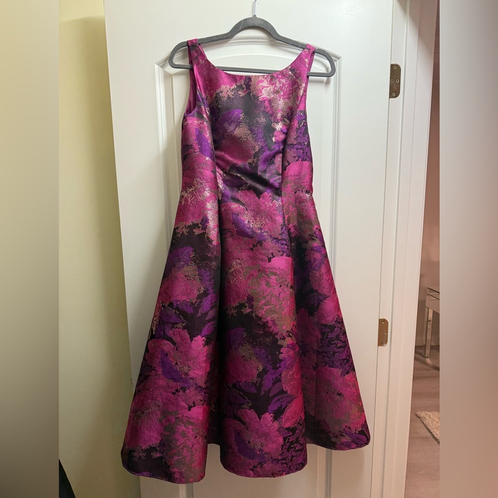 Adrianna Papell Pink and Purple Floral Midi Dress